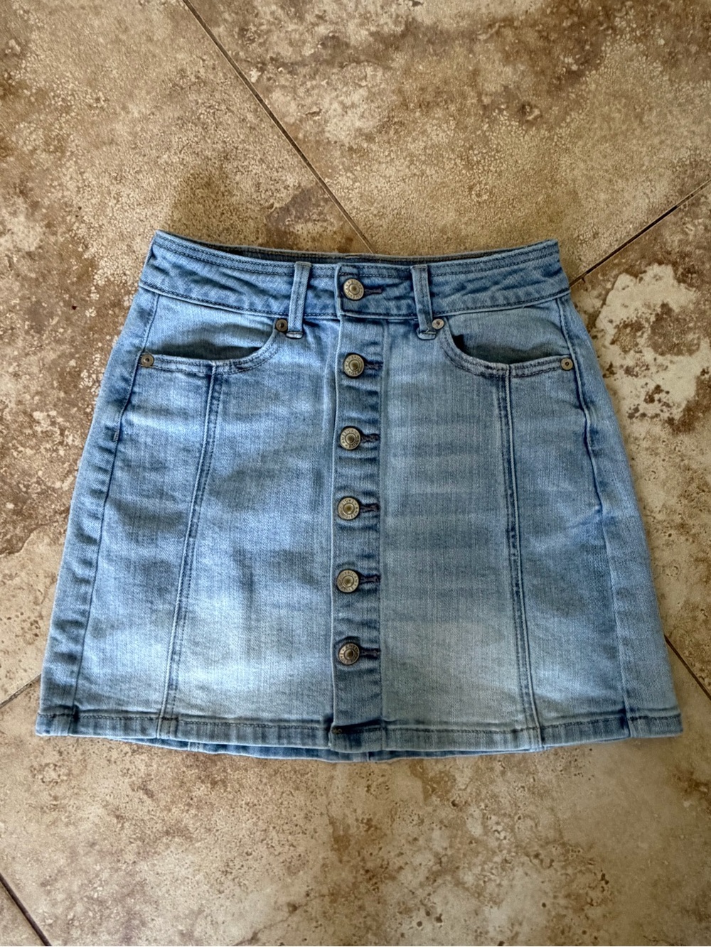 American Eagle Outfitters Light Blue Button-Front Denim Mini Skirt